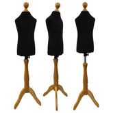 Children Kids Age 2-4 Tailors Dummy Mannequin, Black Torso Bust with a Light Wood Tripod Stand